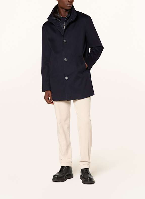 PAUL & SHARK Cashmere coat with removable trim DARK BLUE