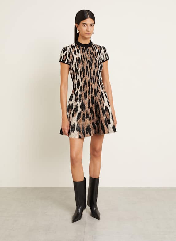 BALMAIN Knit dress with johnson thread BLACK/ CREAM/ LIGHT BROWN