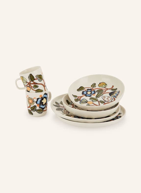 marimekko 6-piece Set OIVA/ TIARA: Mug, dinner plate and soup plate ECRU/ GREEN/ ORANGE