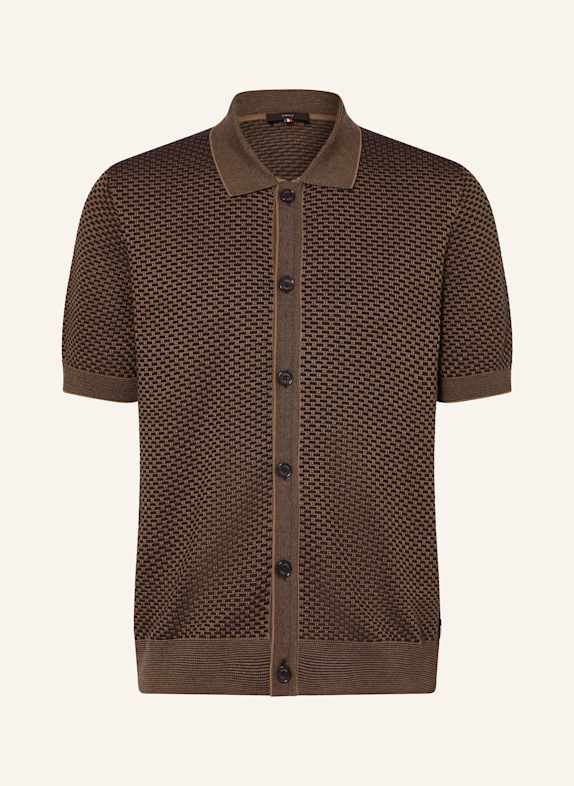 CINQUE Strickhemd CIJANNE Slim Fit DUNKELBLAU/ BRAUN