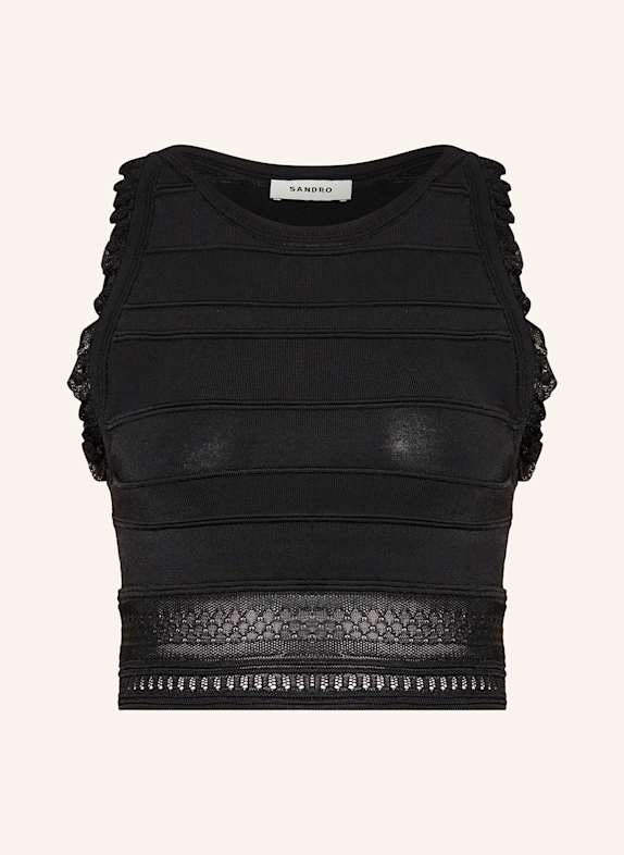 SANDRO Cropped-Top mit Spitze SCHWARZ