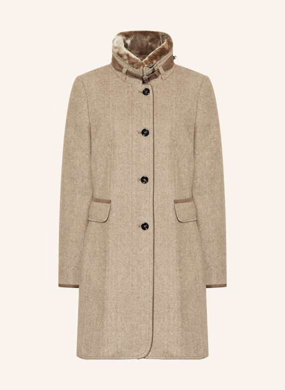 GIL BRET Wollmantel mit abnehmbarem Kunstfell BEIGE