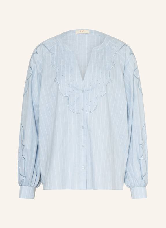 IVI collection Bluse mit Schmucksteinen HELLBLAU