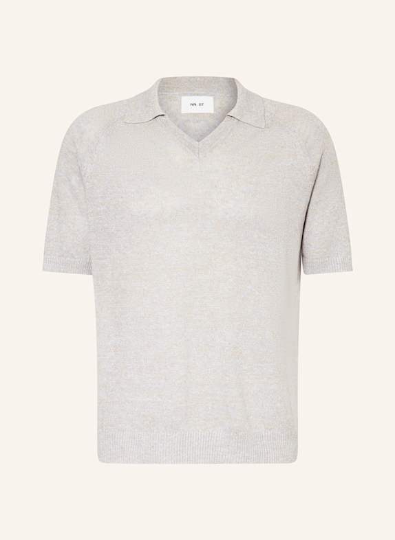 NN.07 Strick-Poloshirt CALE Relaxed Fit aus Leinen BEIGE/ BLAUGRAU
