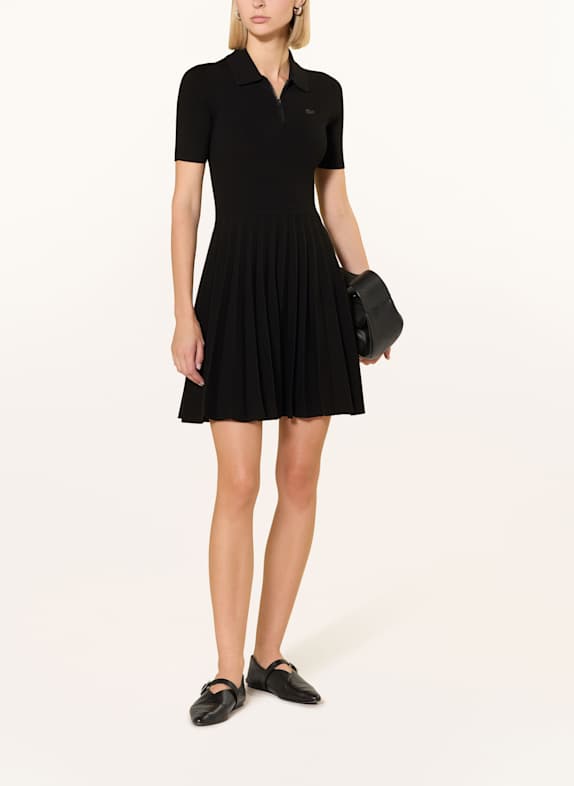 LACOSTE Strickkleid mit Plissees SCHWARZ