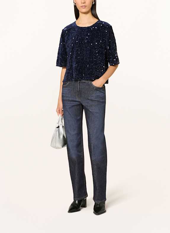van Laack Blouse VL-JORINA-XX van fluweel met pailletten DONKERBLAUW