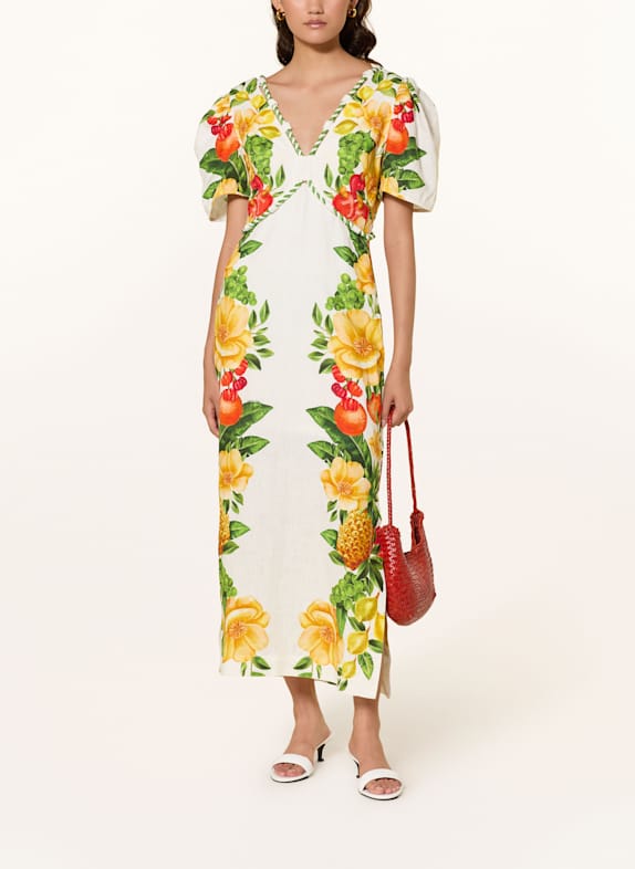 FARM RIO Cocktailkleid PICNIC FLOWERS aus Leinen ECRU/ GRÜN/ GELB