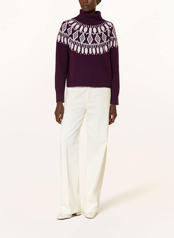 (THE MERCER) N.Y. Rollkragenpullover aus Cashmere DUNKELLILA / WEISS