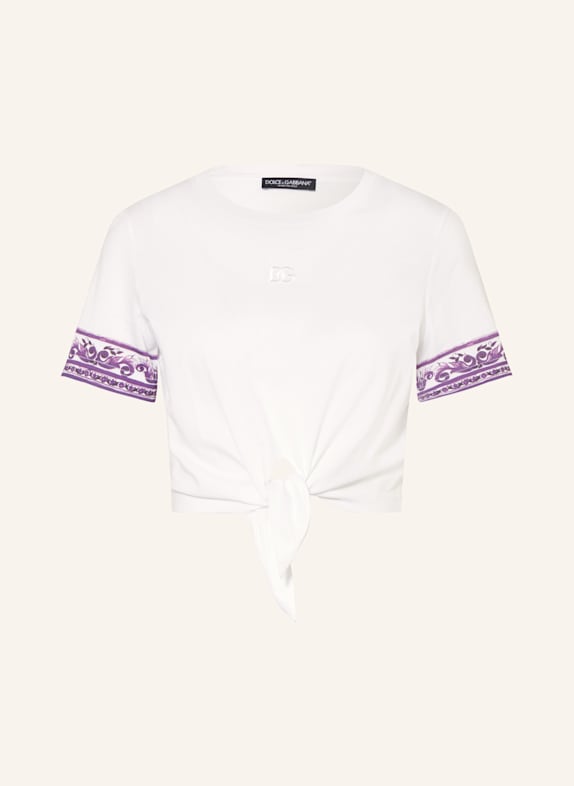 DOLCE & GABBANA Cropped tričko BÍLÁ/ FIALOVÁ