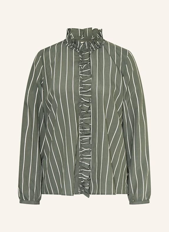 MOS MOSH Hemdbluse BILLY mit Rüschen DUNKELGRÜN / WEISS