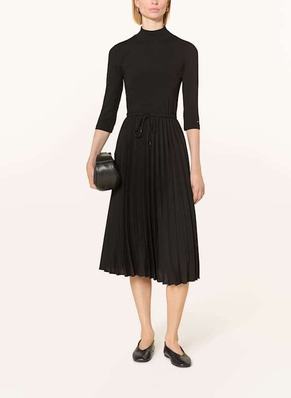 TOMMY HILFIGER Kleid im Materialmix mit 3/4-Arm SCHWARZ