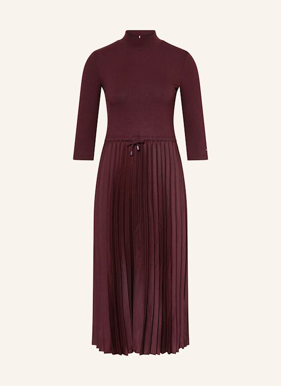 TOMMY HILFIGER Kleid im Materialmix mit 3/4-Arm DUNKELROT