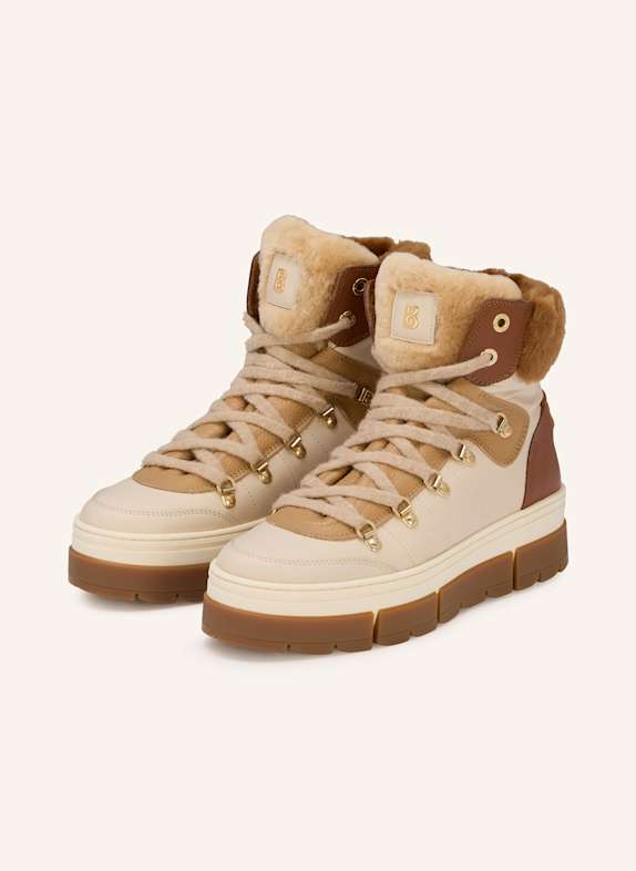 BOGNER VADUZ lace-up boots with faux fur CREAM/ CAMEL/ BROWN