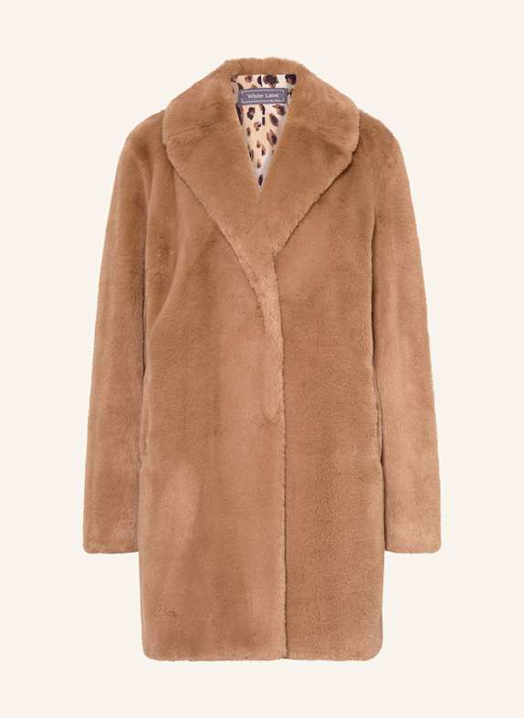 White Label Faux fur coat COGNAC