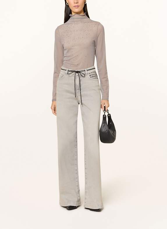 MARC CAIN Longsleeve aus Mesh mit Schmucksteinen 836 soft charcoal