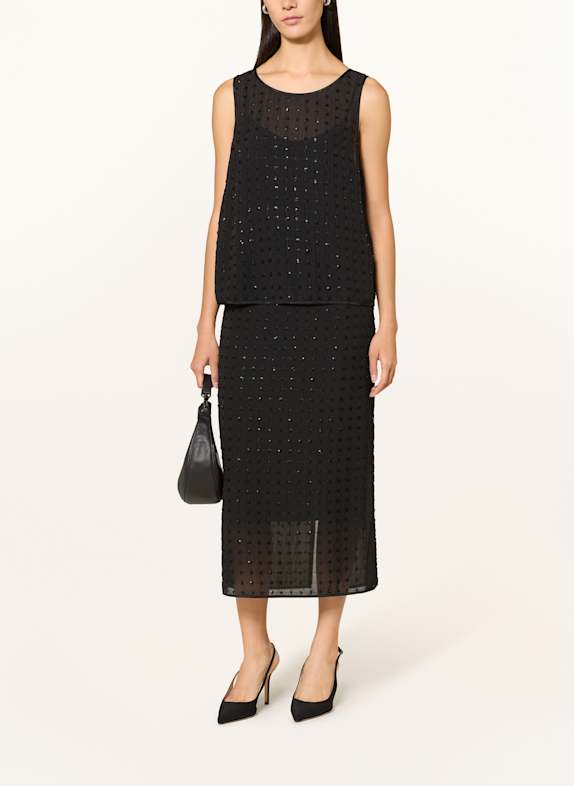 MARC CAIN Blusentop mit Schmucksteinen SCHWARZ