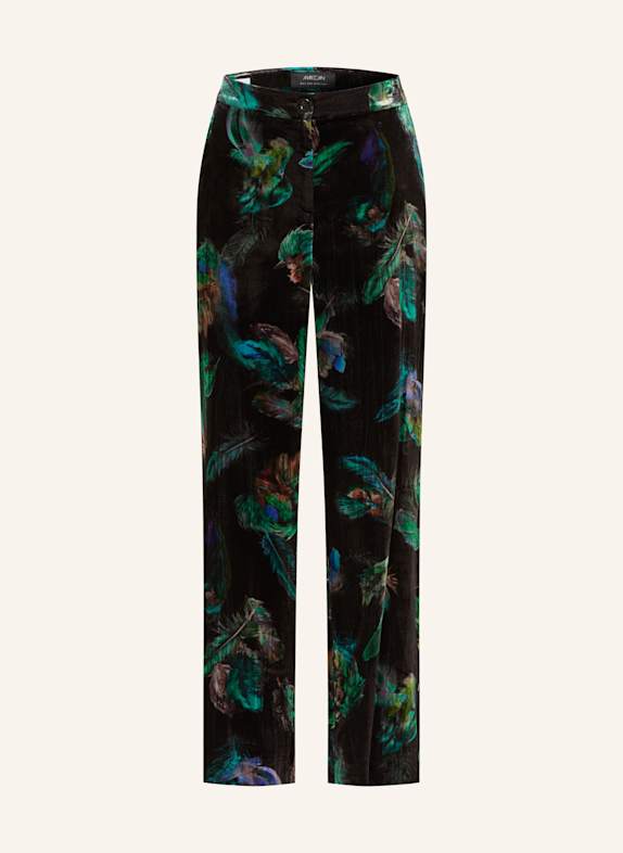 MARC CAIN WARRI velvet wide leg trousers 556 dark jade green
