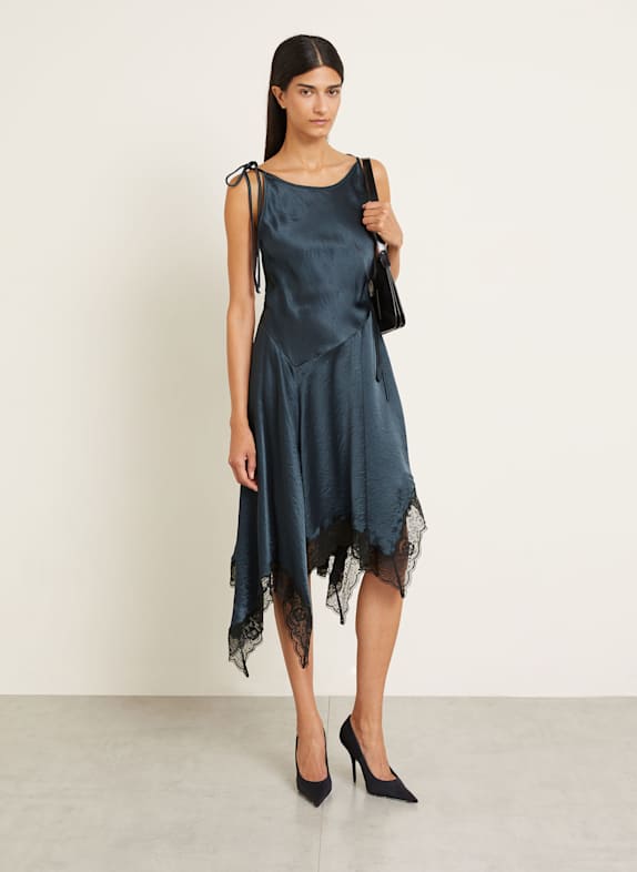 Acne Studios Wrap dress in satin with lace TEAL