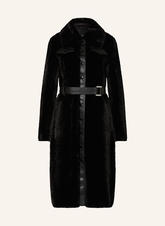 PATRIZIA PEPE Kunstfell-Mantel GIUBBOTTO im Materialmix SCHWARZ
