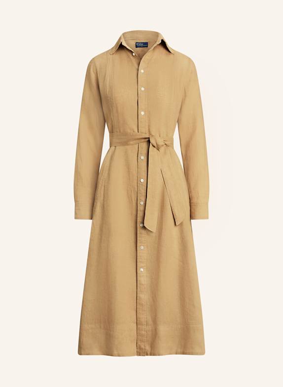 POLO RALPH LAUREN Shirt dress in linen LIGHT BROWN