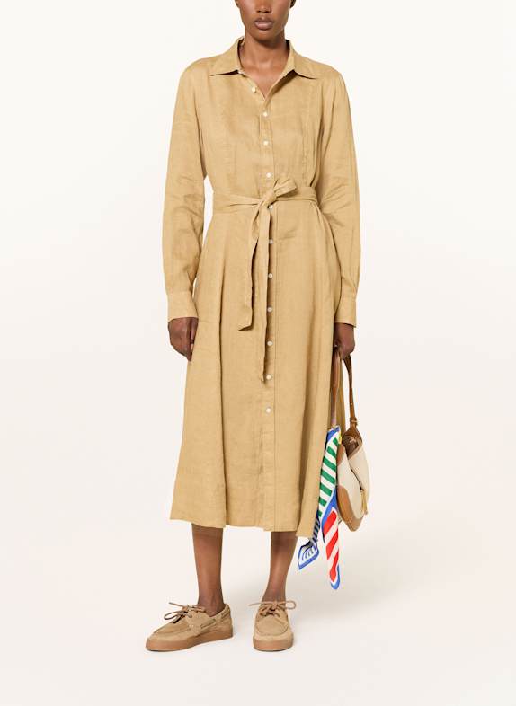 POLO RALPH LAUREN Hemdblusenkleid aus Leinen HELLBRAUN