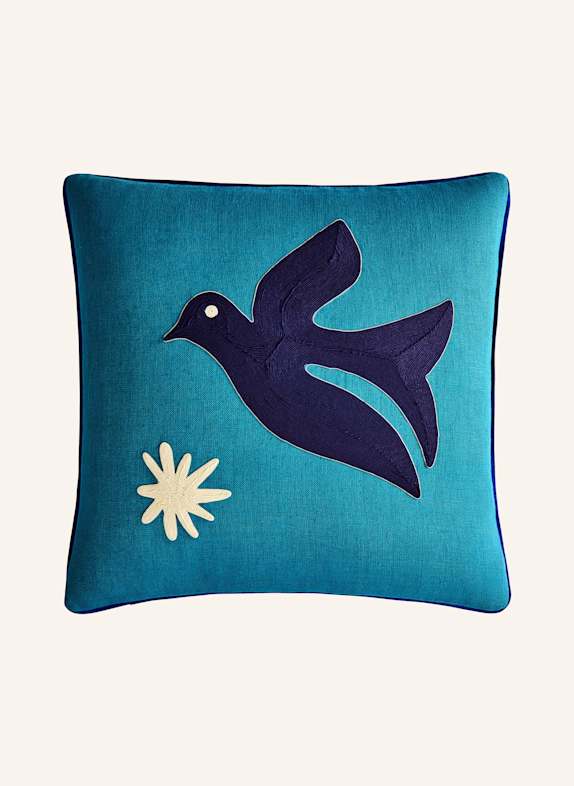 JONATHAN ADLER Dekoracyjna poduszka PLAYA BIRD z lnu TURKUSOWY/ NIEBIESKI