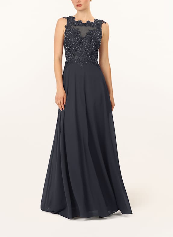 APART Abendkleid mit Lochspitze und Schmucksteinen DUNKELBLAU