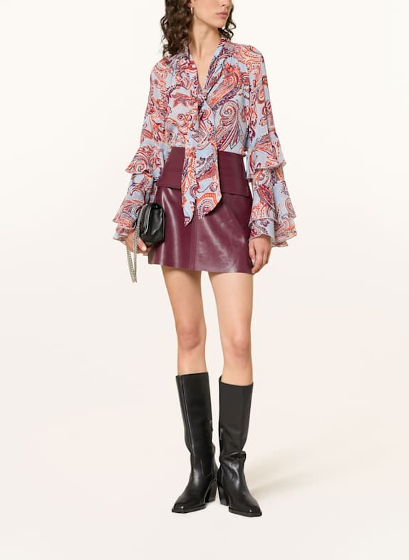 MRS & HUGS Bow-tie blouse with frills LIGHT BLUE / ORANGE / DARK RED