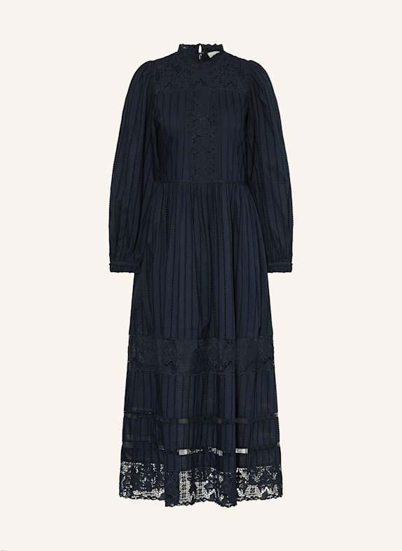 ULLA JOHNSON Kleid AMELIE mit Lochspitze DUNKELBLAU