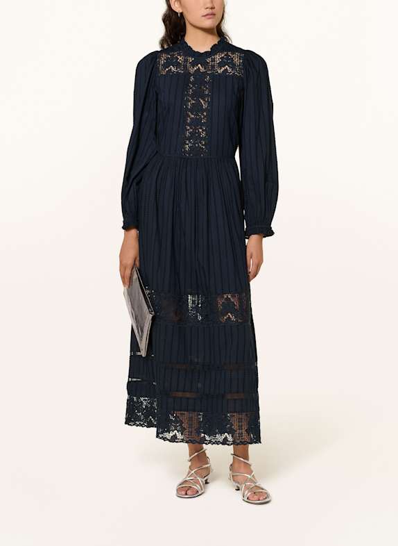 ULLA JOHNSON Kleid AMELIE mit Lochspitze DUNKELBLAU