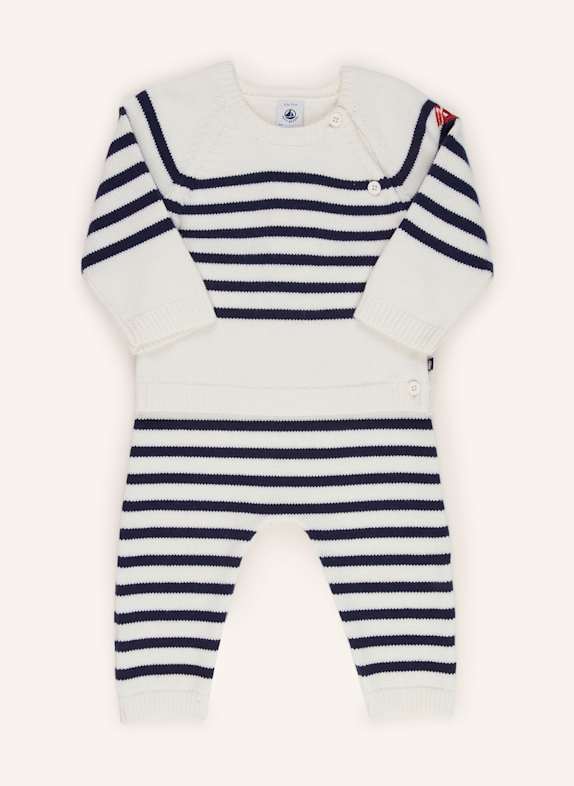 PETIT BATEAU Set: Pullover und Strickhose WEISS/ DUNKELBLAU