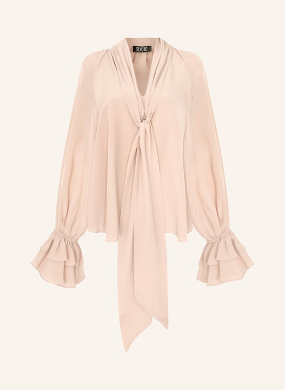 SLY 010 Bluzka z wiązaniem pod szyją ROZINA z jedwabiu BLADORÓŻOWY
