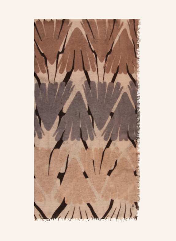 PURSCHOEN Silk scarf EYES OF MARAKECH CAMEL/ DARK BROWN
