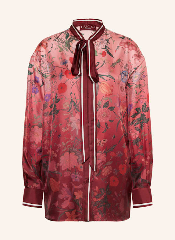 GUCCI Seidenbluse mit Schluppe DUNKELROT/ ROSA/ GRÜN