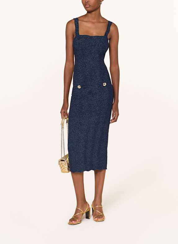 RETROFÊTE Robe de soirée plissée; et découpes BLEU FONCÉ