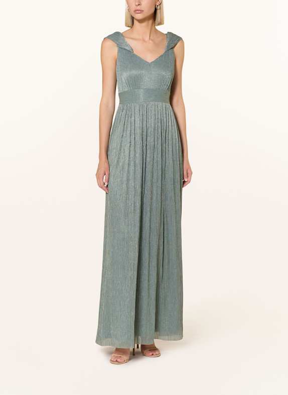 SWING Abendkleid mit Plissees und Glitzergarn DUNKELGRÜN