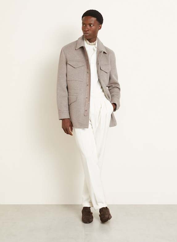 RALPH LAUREN PURPLE LABEL Veste militaire avec cachemire TAUPE