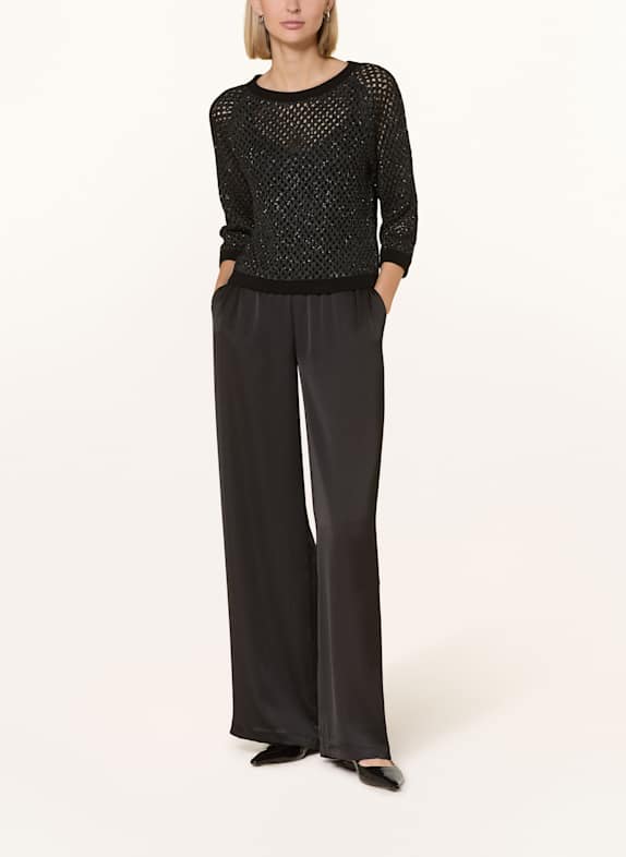 monari Pullover mit 3/4-Arm und Pailletten SCHWARZ