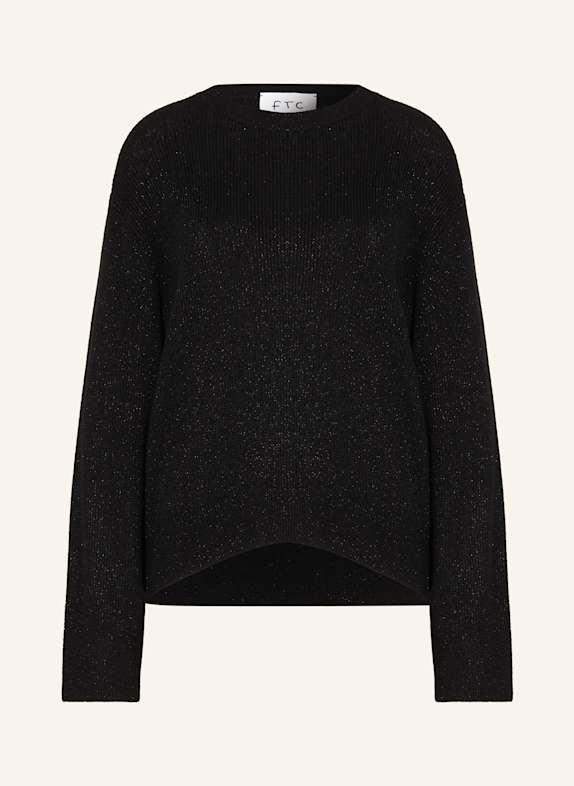 FTC CASHMERE Black Stripe Shoulder Pad Elastic Hem T Shirt SCHWARZ