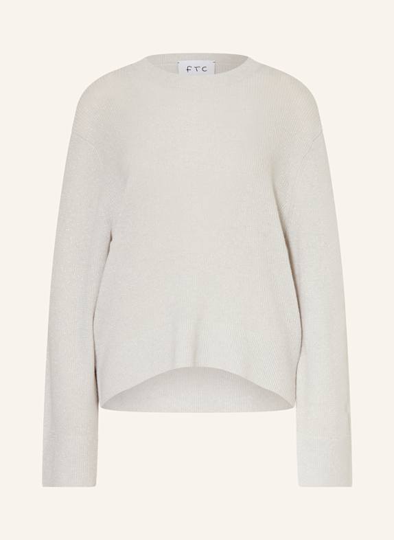FTC CASHMERE Black Stripe Shoulder Pad Elastic Hem T Shirt HELLGRAU