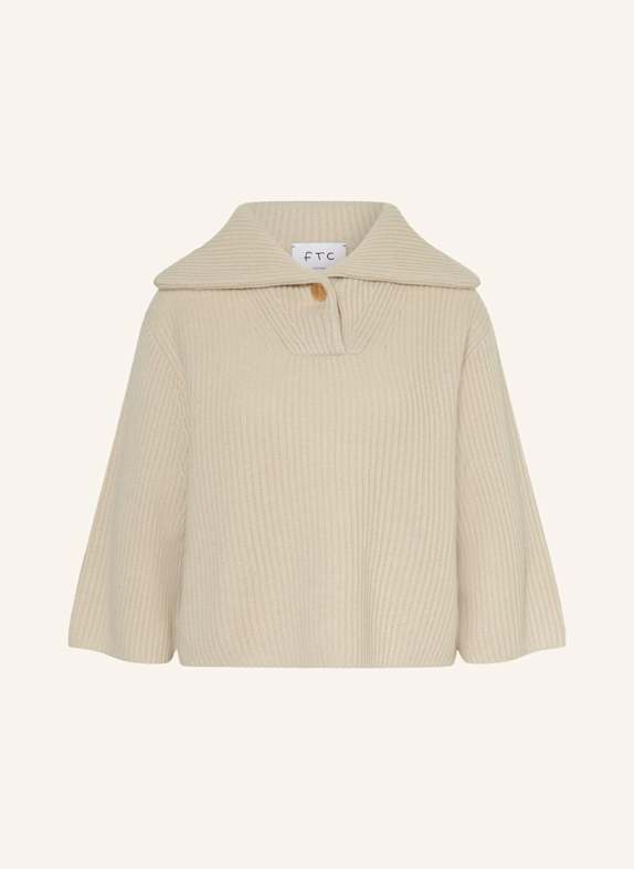 FTC CASHMERE Cropped-Pullover aus Cashmere mit 3/4-Arm CREME
