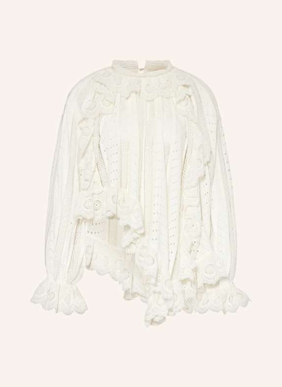 ULLA JOHNSON Blusenshirt MARCELLA aus Lochspitze mit Volants WEISS