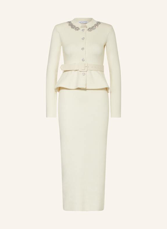 self-portrait Strickkleid mit Schmucksteinen CREME