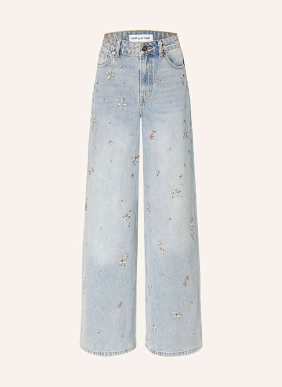 self-portrait Wide Leg Jeans mit Schmucksteinen BLUE BLUE