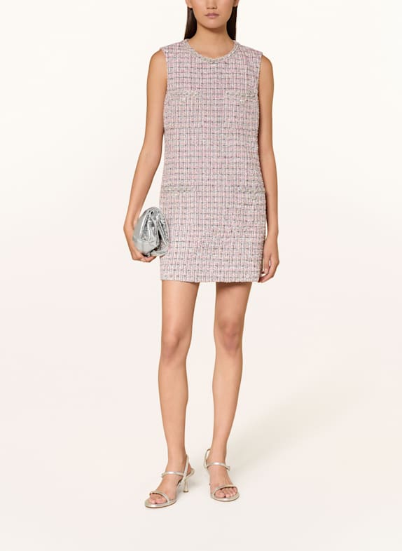 self-portrait Bouclé-Kleid mit Glitzergarn und Schmucksteinen ROSA