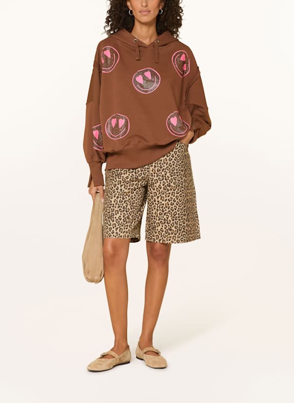miss goodlife Oversized hoodie met sierstenen BRUIN
