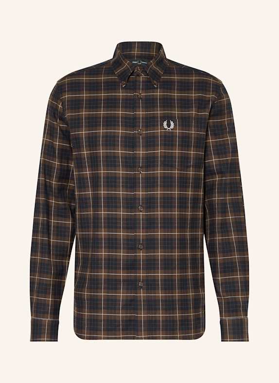 FRED PERRY Flanellhemd Regular Fit BRAUN/ DUNKELBRAUN/ CREME