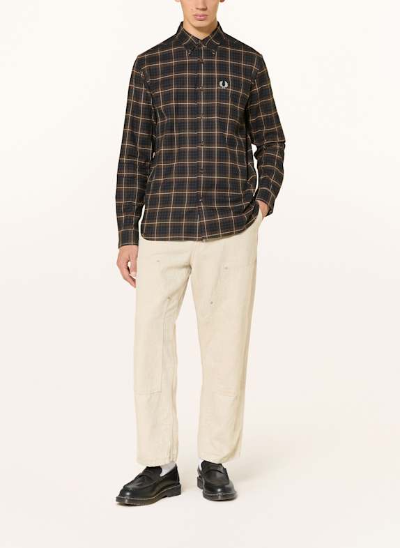 FRED PERRY Flanellen overhemd Regular Fit BRUIN / MARRON FONCÉ / CRÈME