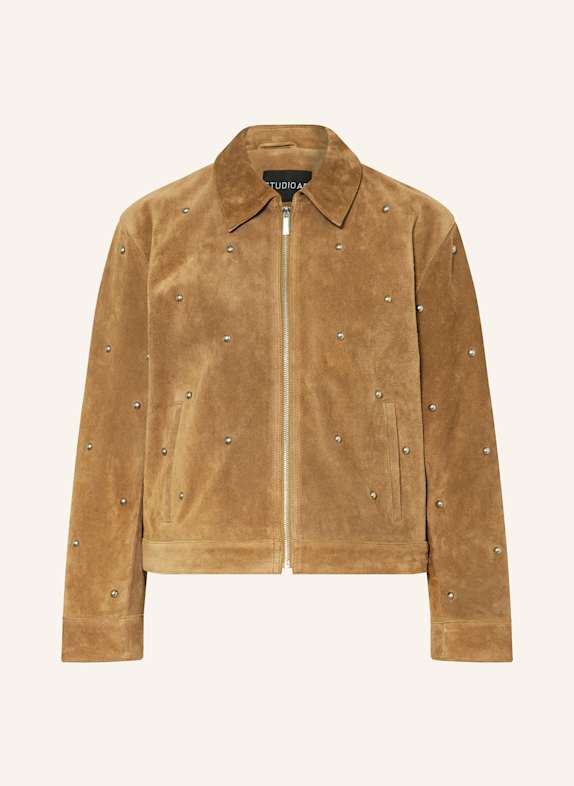 STUDIO AR Lederjacke TINA mit Nieten CAMEL/ SILBER