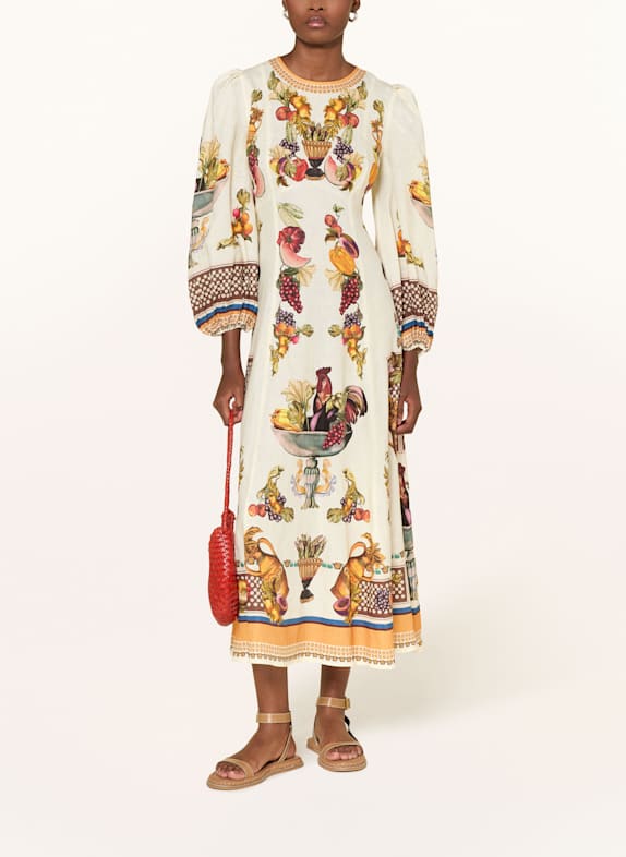 ALÉMAIS Leinenkleid MERCADO ECRU/ BRAUN/ DUNKELGELB